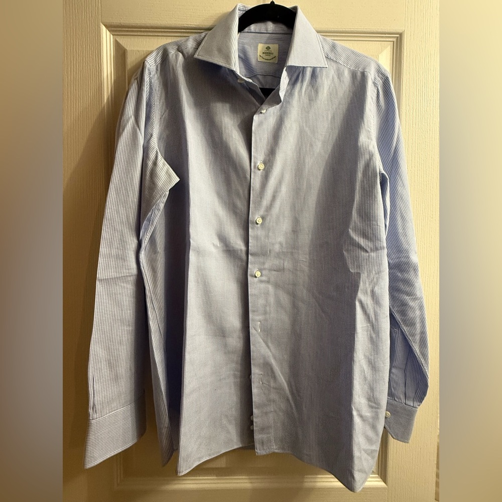 Borrelli of Napoli Men's Light Blue Pinstripe Dress Shirt